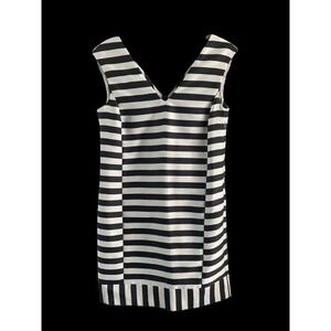 NWT Italian Sleeveless Retro Mini Dress Black White‎ Striped V Neck Mod Style XS